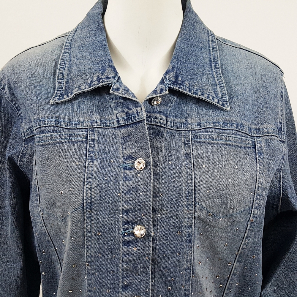 Christine Alexander Swavorski Denim Jean Jacket L - Picture 2 of 13